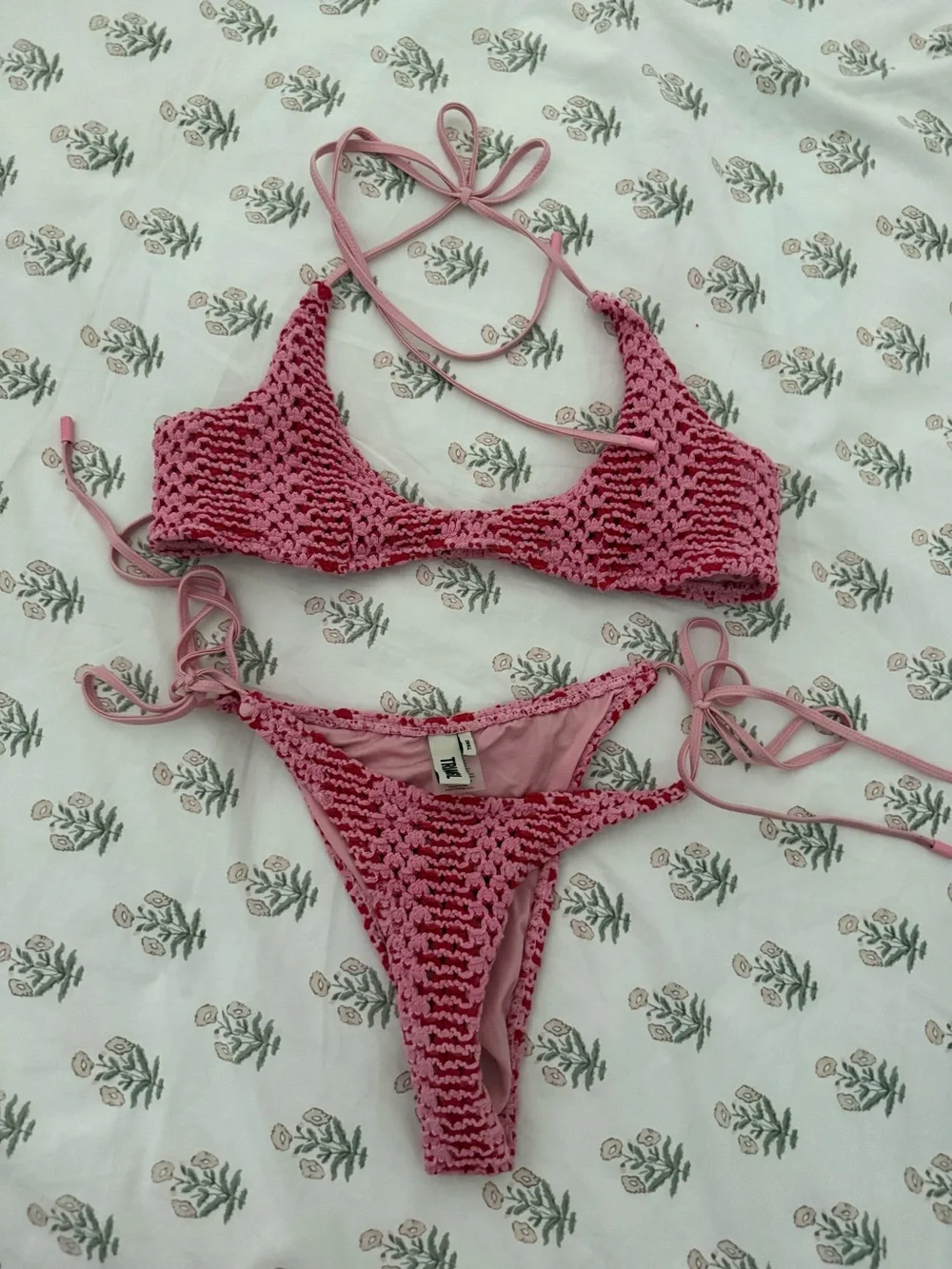 triangl swimwear Pink Crochet Tie-Side Bikini Set